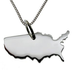 USA Anhänger massiv 925 Silber mit 50cm Halskette